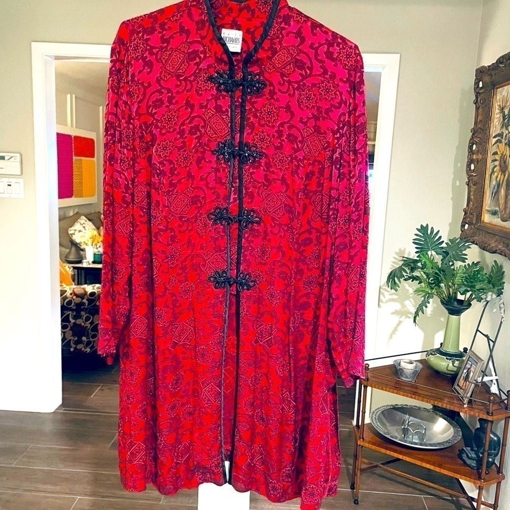 Vintage Rare Kimono Red Black Made in USA Karen Kwong
